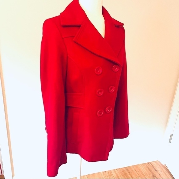 ๐ฅ Guess Jeans Red Wool Peacoat โ Women's Size M Jacket Coat. - Picture 2 of 11